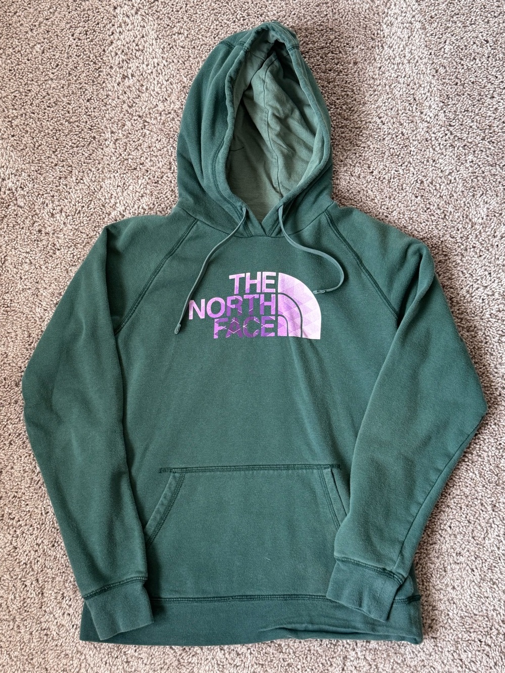 The North Face Forest Green Pullover Hoodie with Pink/Purple Logo